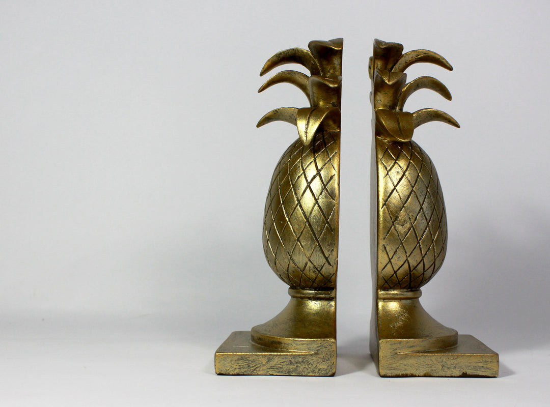 Bookends :Pineapple – Vintage Hollywood Regency Gift –  Antique Gold Bookends