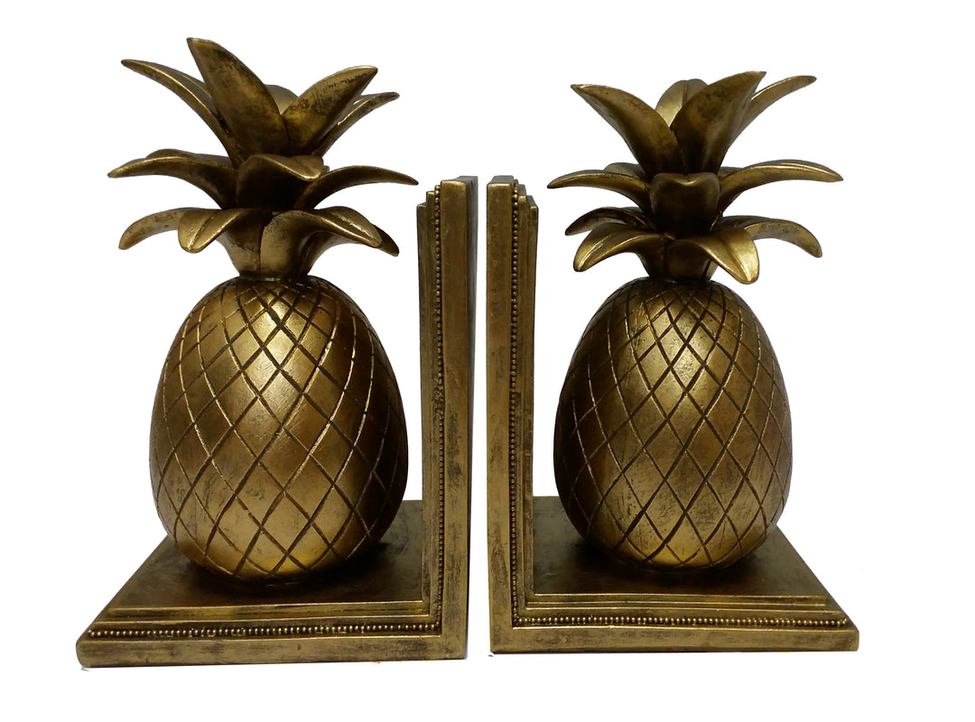 Pineapple Book End - Hollywood Regency - Hawaii Decor - Gold Pineapple Bookends