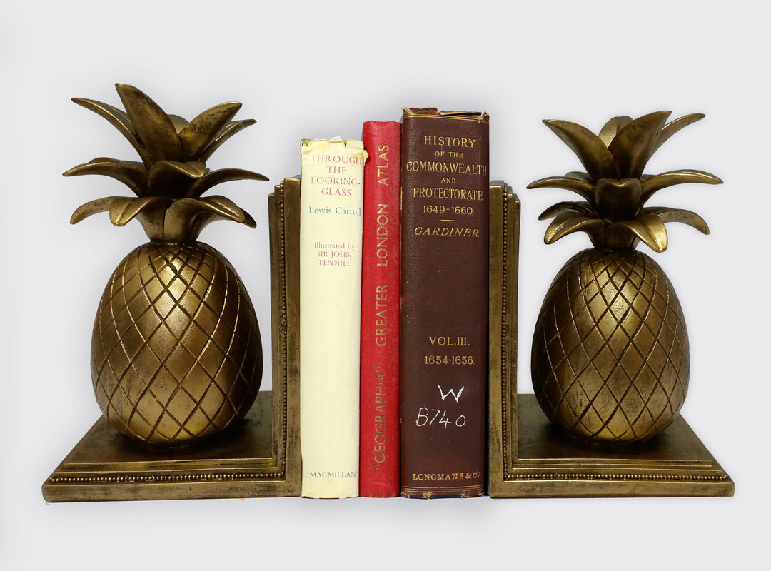 Pineapple Book End - Hollywood Regency - Hawaii Decor - Gold Pineapple Bookends