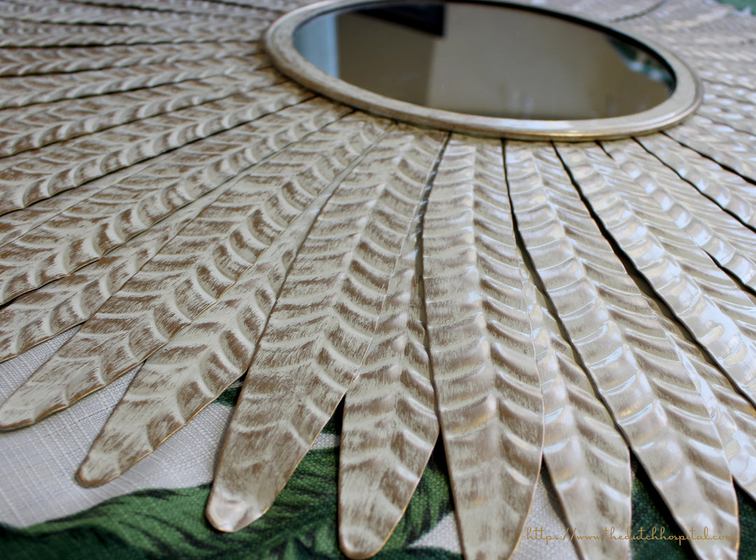 Feathered Effect White Metal Mirror – Large Leaf Mirror –  Metal Wall Mirror