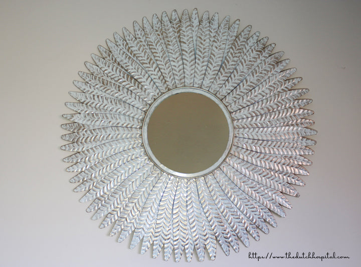 Feathered Effect White Metal Mirror – Large Leaf Mirror –  Metal Wall Mirror