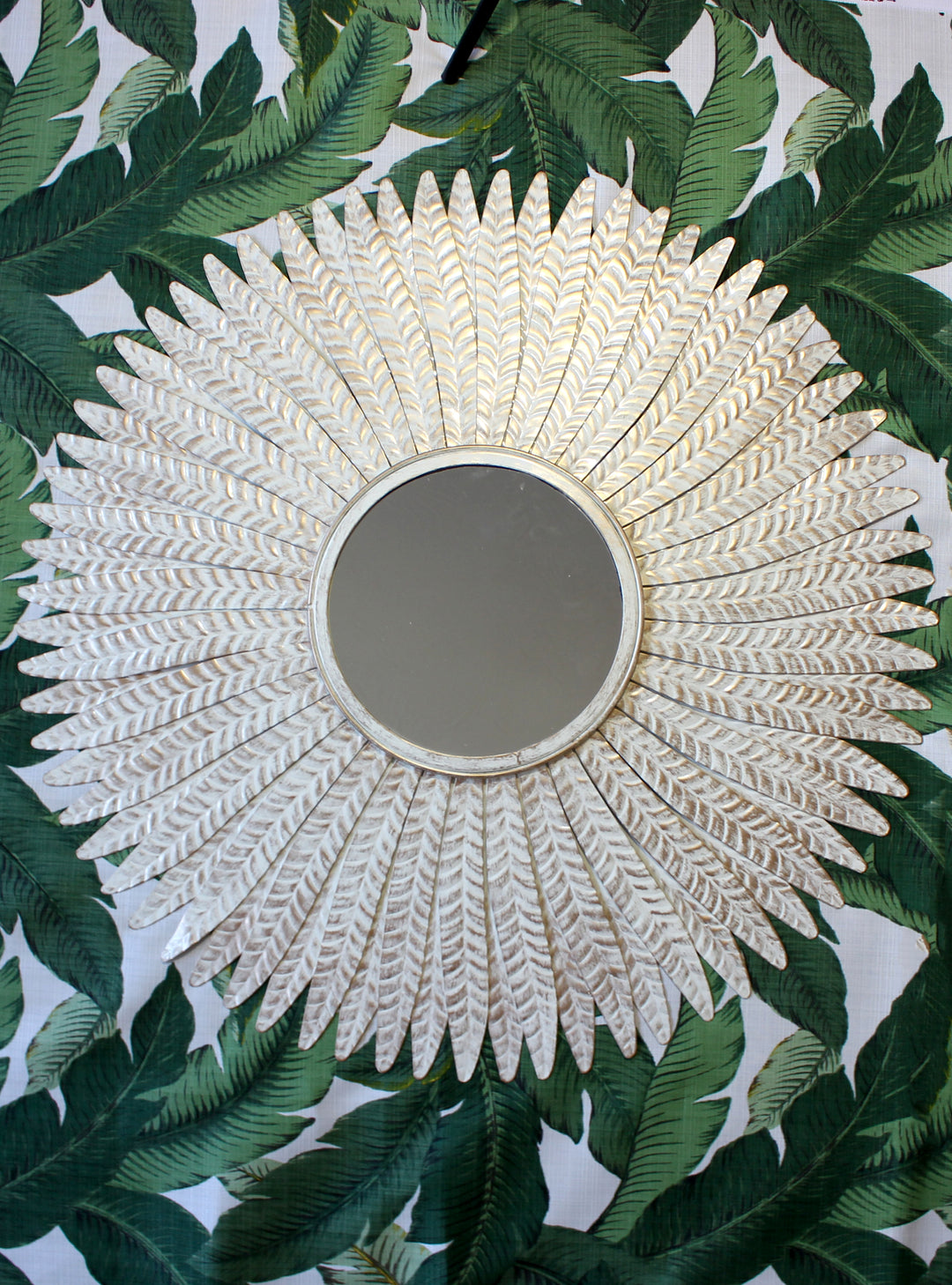 Feathered Effect White Metal Mirror – Large Leaf Mirror –  Metal Wall Mirror