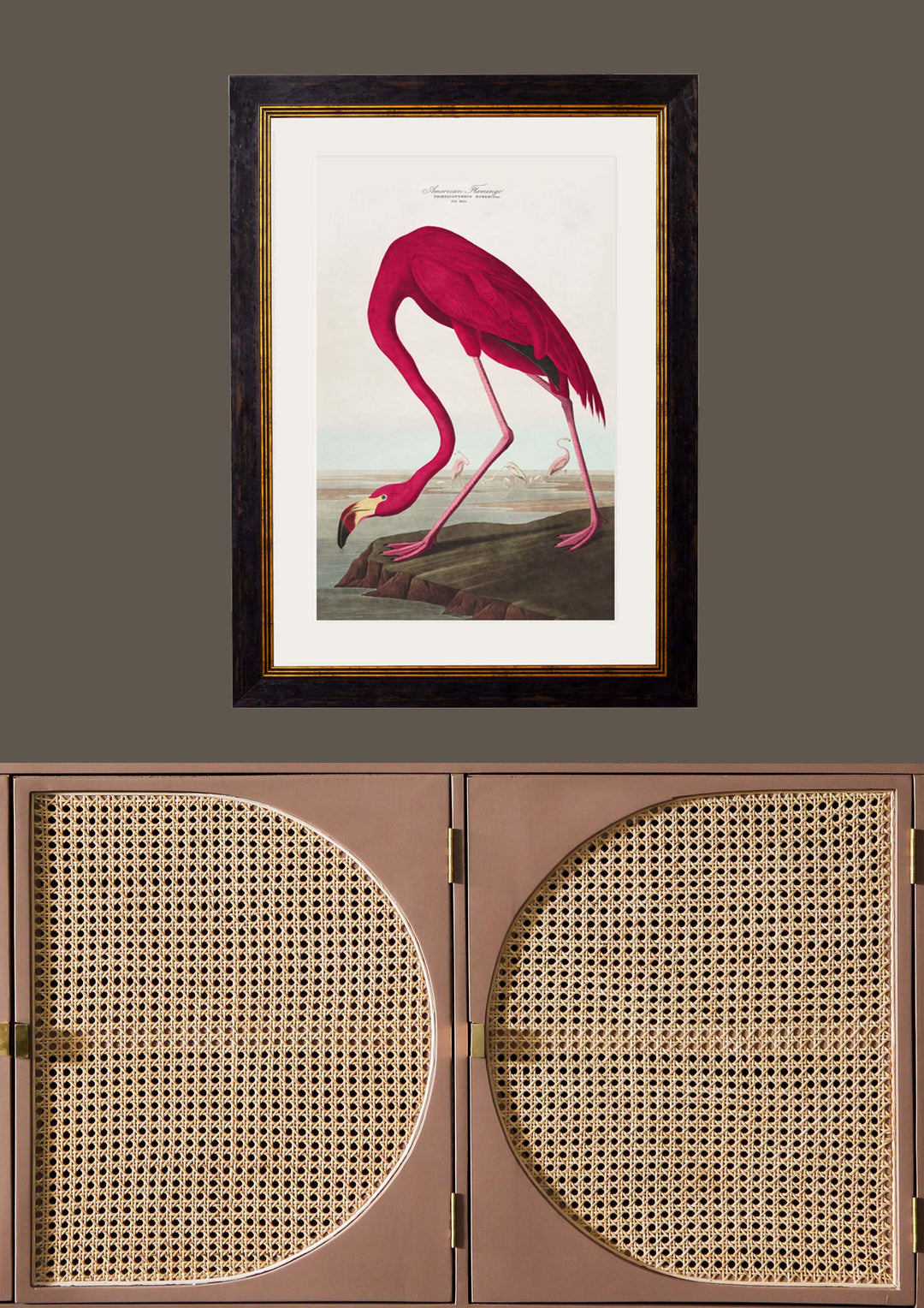 Pink Flamingo Framed Wall Picture, John James Audubon Prints, 95cmx70cm