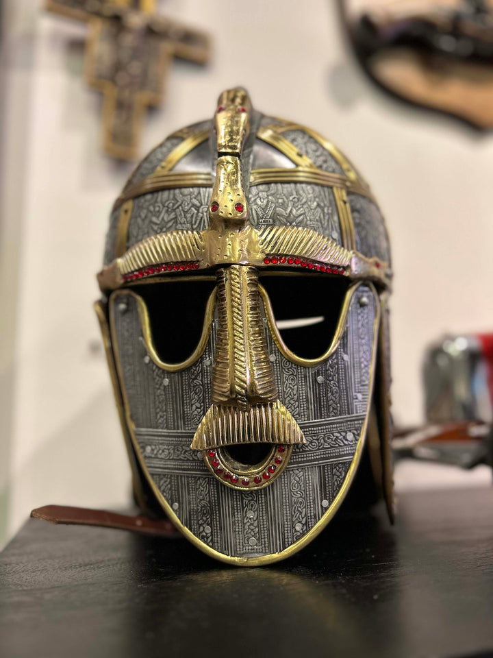 Vikings in England, Roman Viking History, True replica of Sutton Hoo helmet