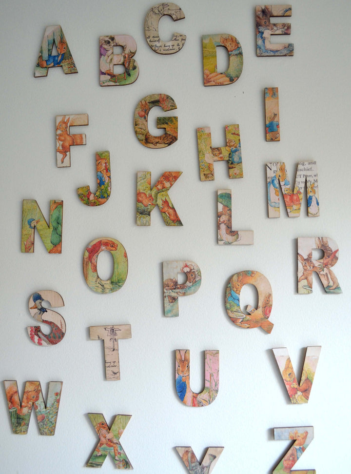Small Wooden Alphabet, Beatrix Potter Alphabet, Peter Rabbit Nursery Toy