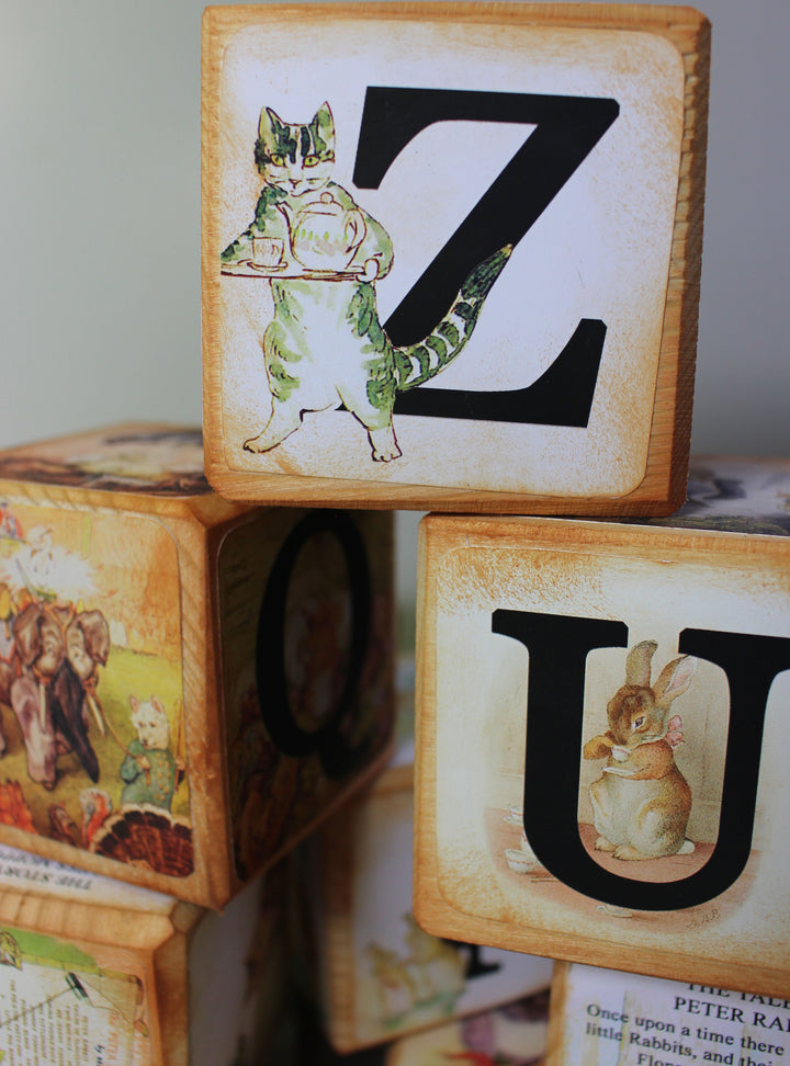 Peter Rabbit  Beatrix Potter Wooden  Alphabet Story Blocks –  A to Z Alphabet Baby Blocks