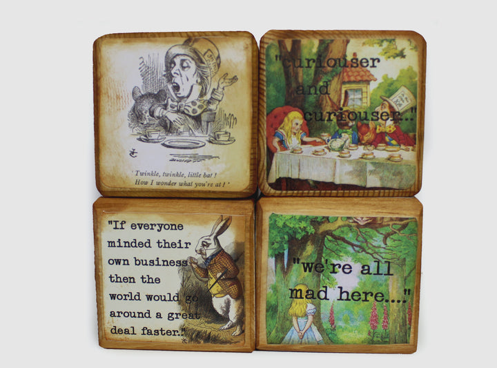 Alice In Wonderland Classic Vintage Wooden Blocks set of 5  – Non Personalise Baby Blocks