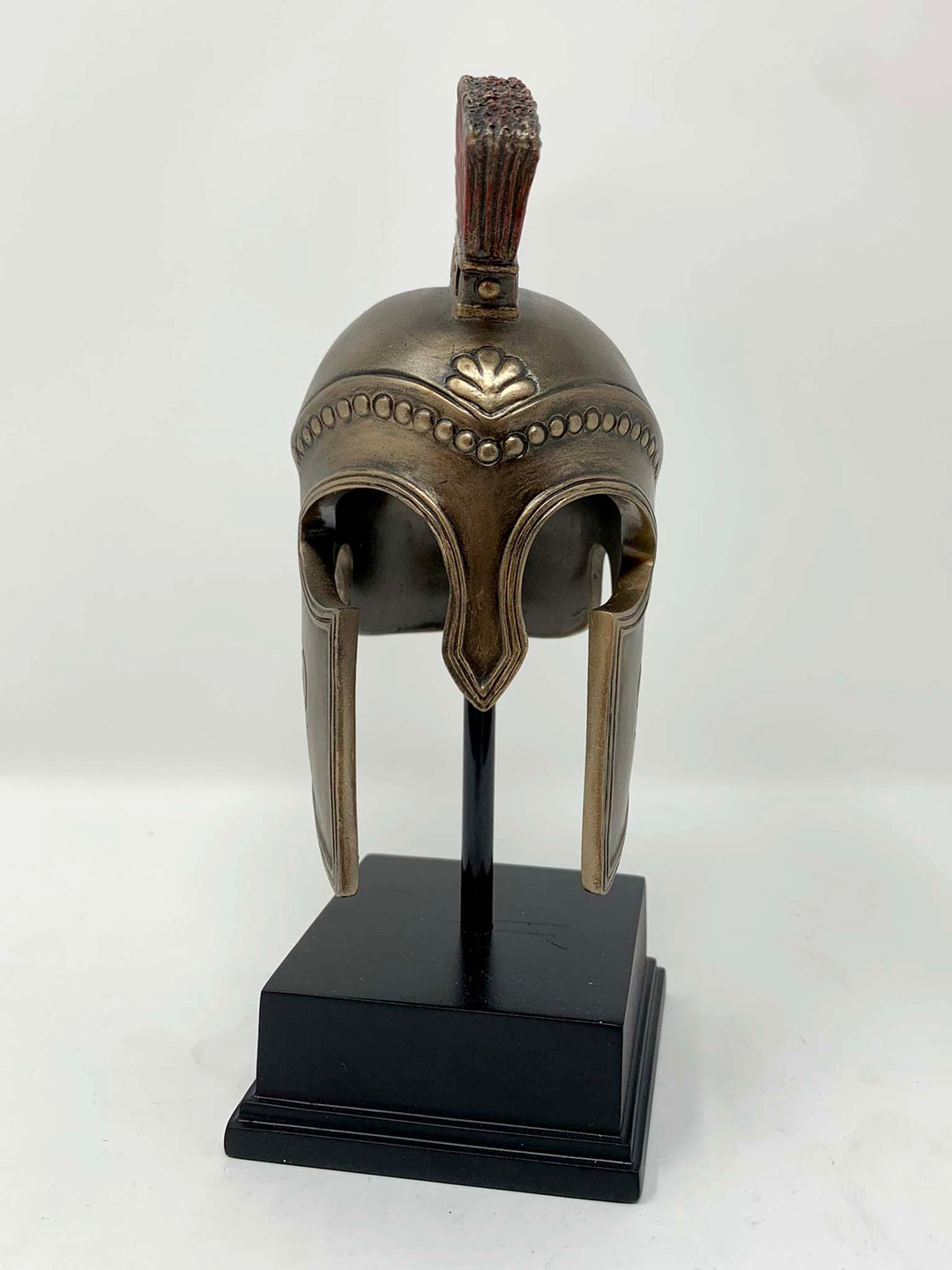 Greek Spartan hoplite helmet on display