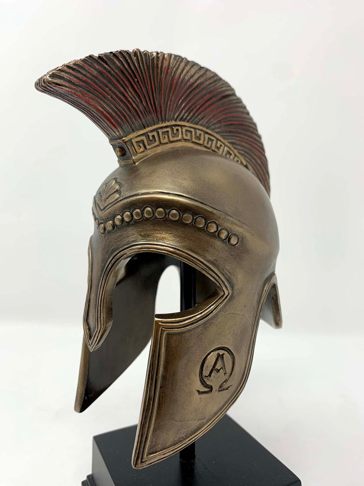 Greek Spartan hoplite helmet on display