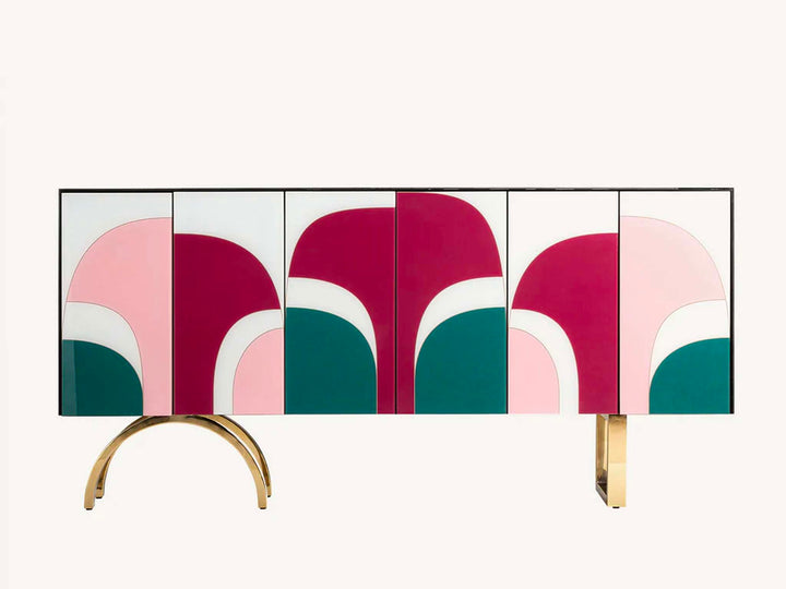 geometric  sideboard,  bright, bold colours