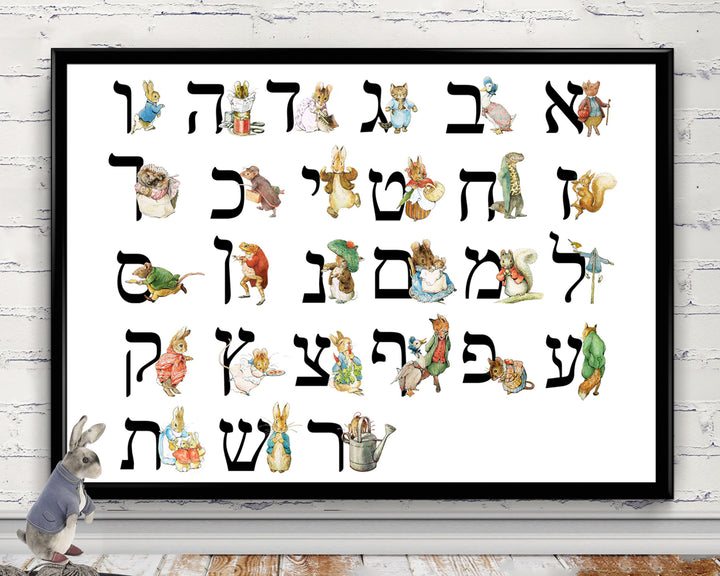 Hebrew Alphabet Print,  Beatrix Potter Alphabet, Peter Rabbit & Friends