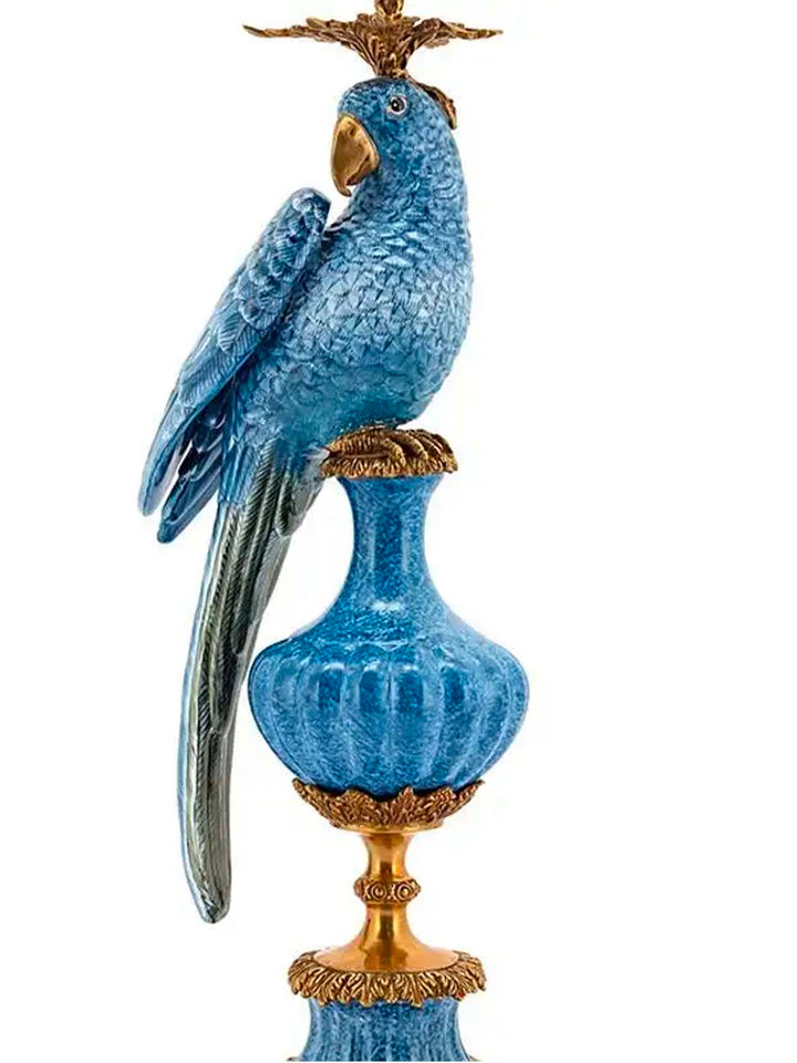 Blue parrot candle holders, porcelain and bronze candle holders, exclusive designer candle holders 