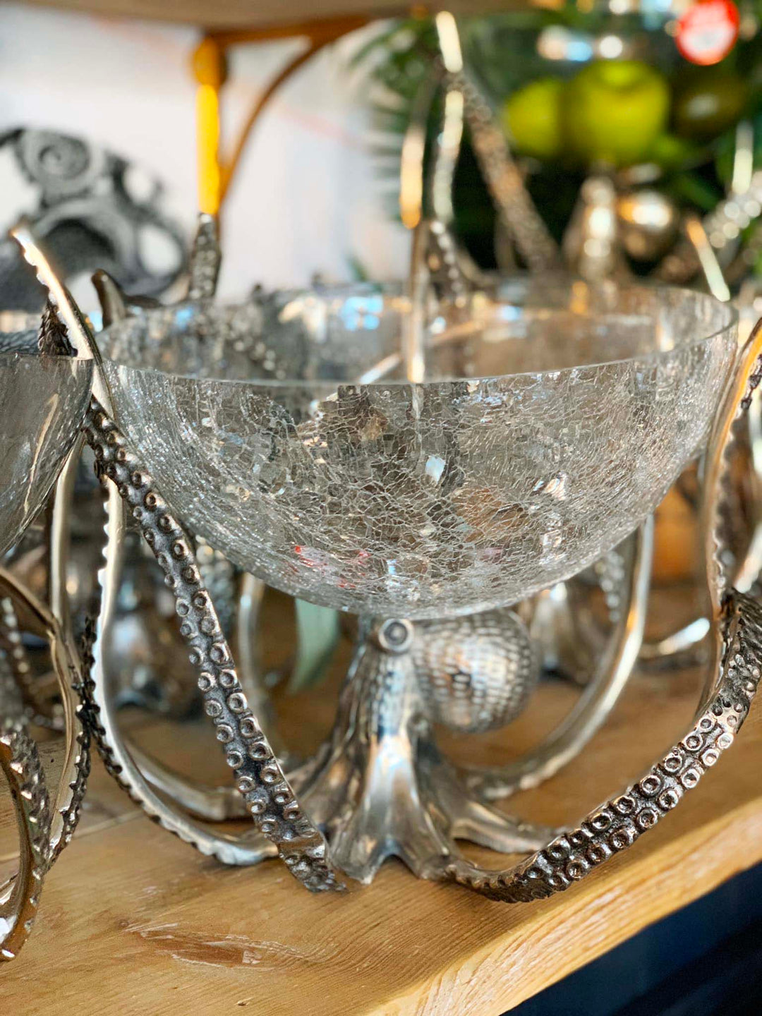 Octopus Stand & Crackle Glass Bowl, 27cm