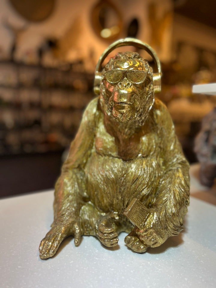 Decorative Gold Gorilla With Headphones