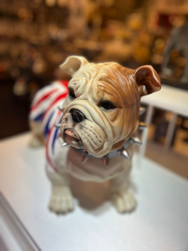 British Bulldog in Union Jack Coat, Large English Bulldog Standing Figure