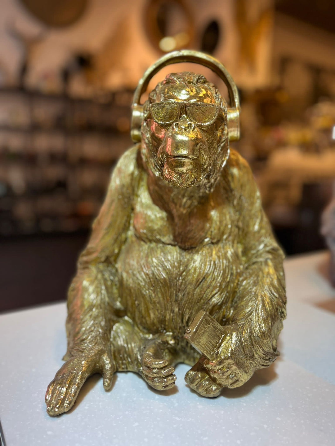 Decorative Gold Gorilla With Headphones