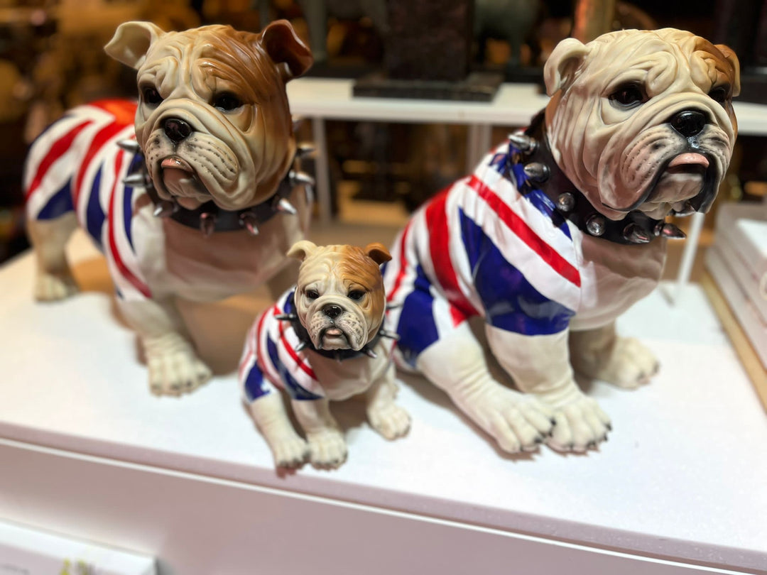 British Bulldog in Union Jack Coat, Large English Bulldog Standing Figure