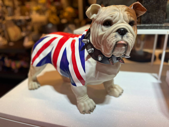 British Bulldog in Union Jack Coat, Large English Bulldog Standing Figure