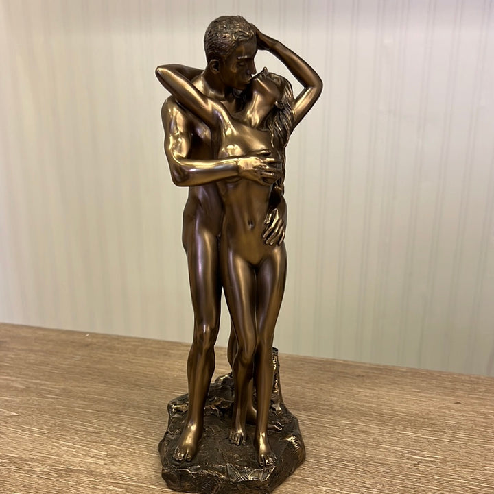 Nude Couple Sculpture, Lovers Kissing Statue, 30cm