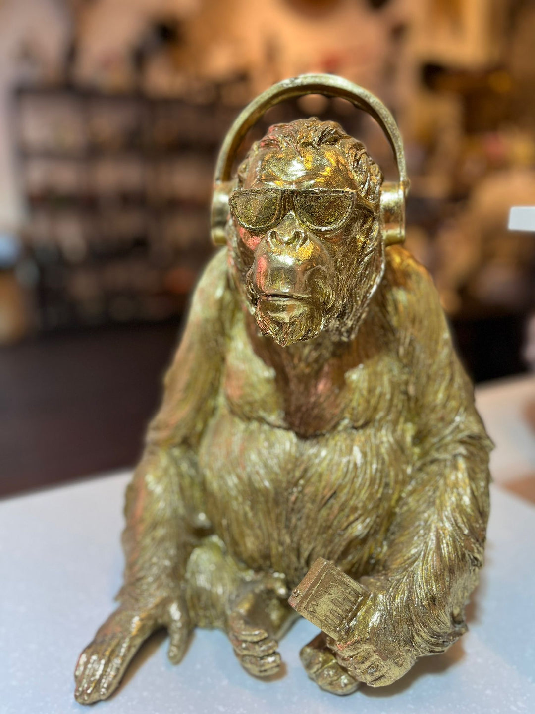Decorative Gold Gorilla With Headphones