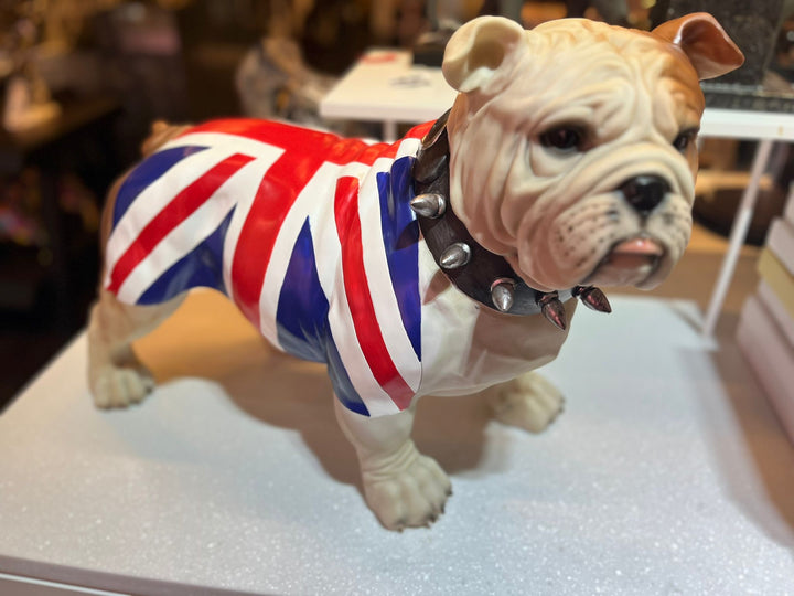 British Bulldog in Union Jack Coat, Large English Bulldog Standing Figure