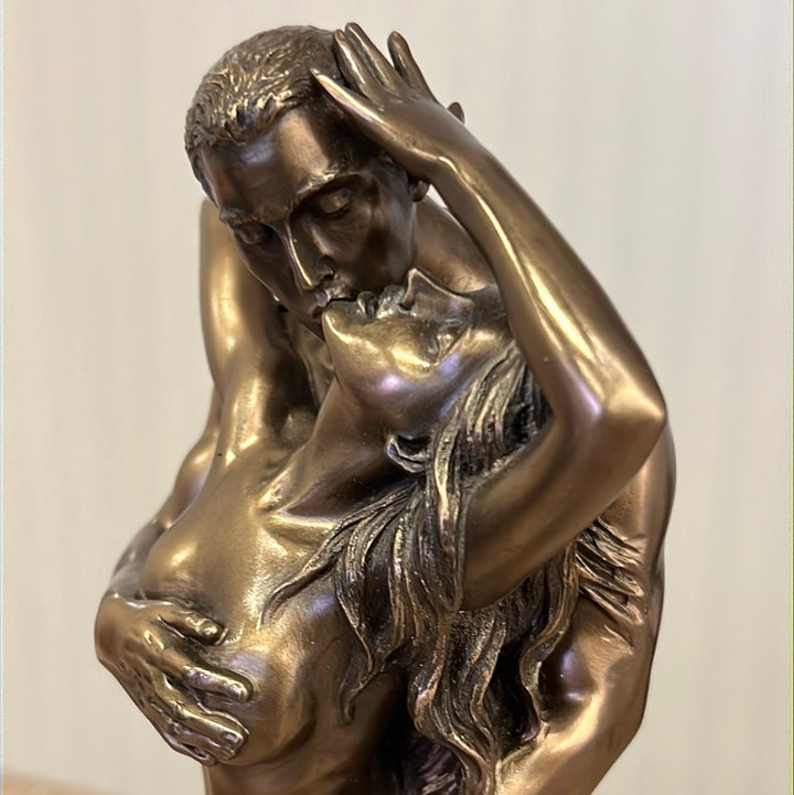 Nude Couple Sculpture, Lovers Kissing Statue, 30cm