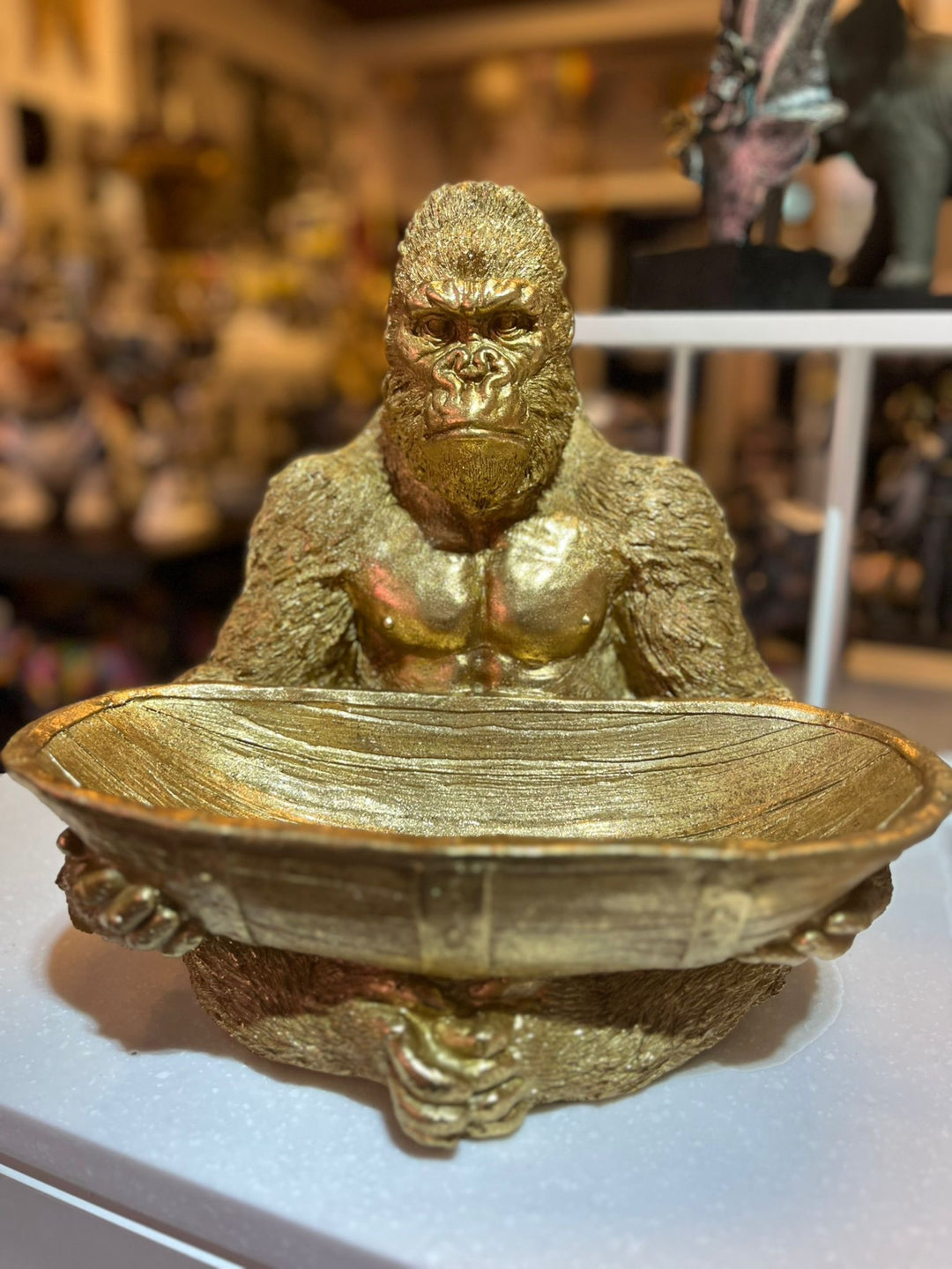 Decorative Gold gorilla Holding Storage Dish