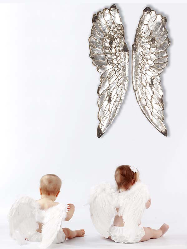 Distressed Silver Wings Wall Décor, 100 x 62cm