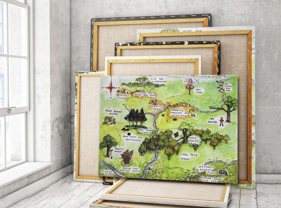 Map of Hundred Acre Wood, Winnie the Pooh Map Wall Art Canvas