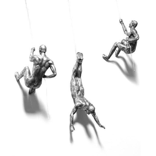 Sculptures – Three Climbing Men Set – Abseiling Men Wall Hanging