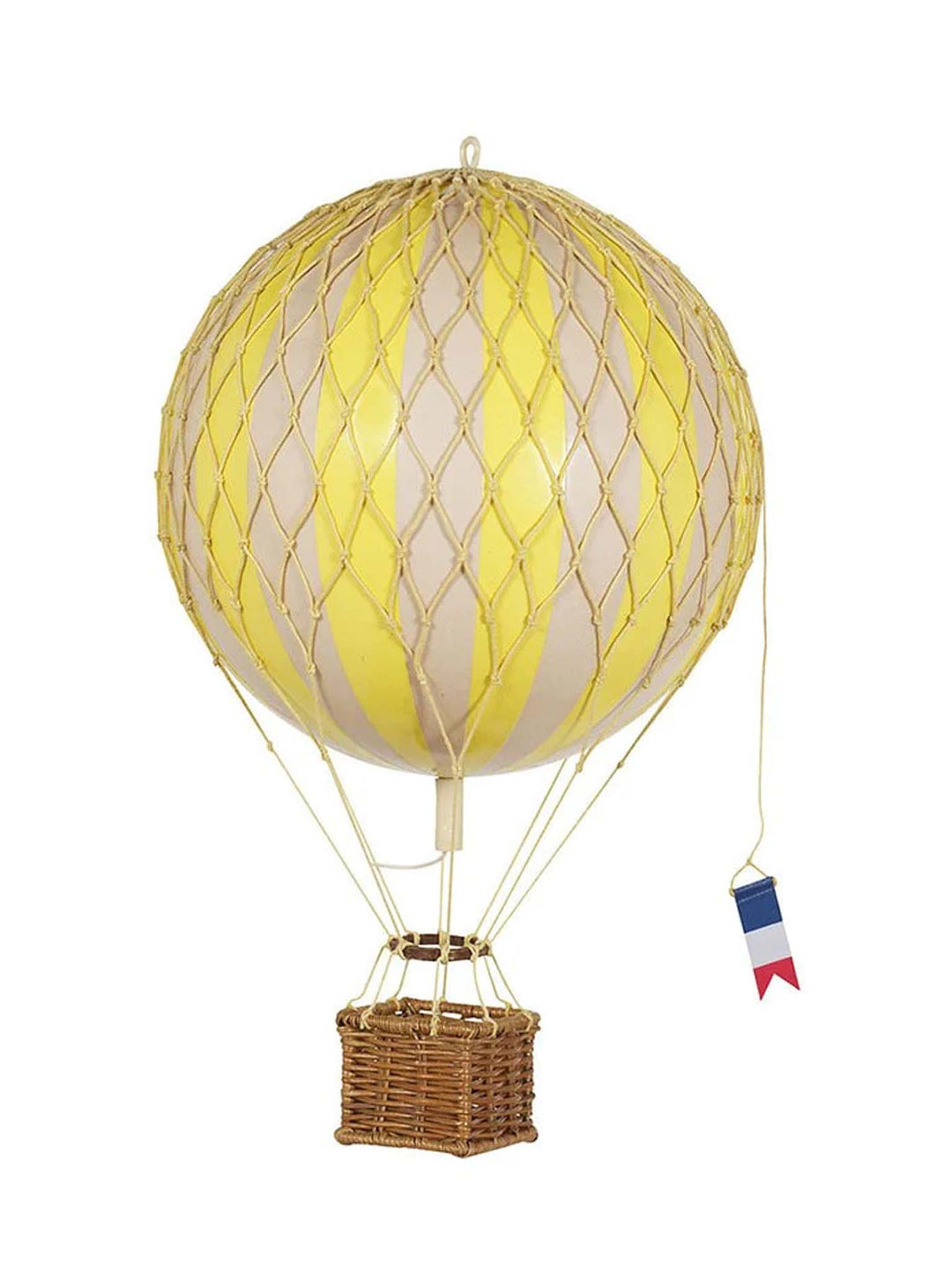 yellow balloon, red hot air balloon replica model, 