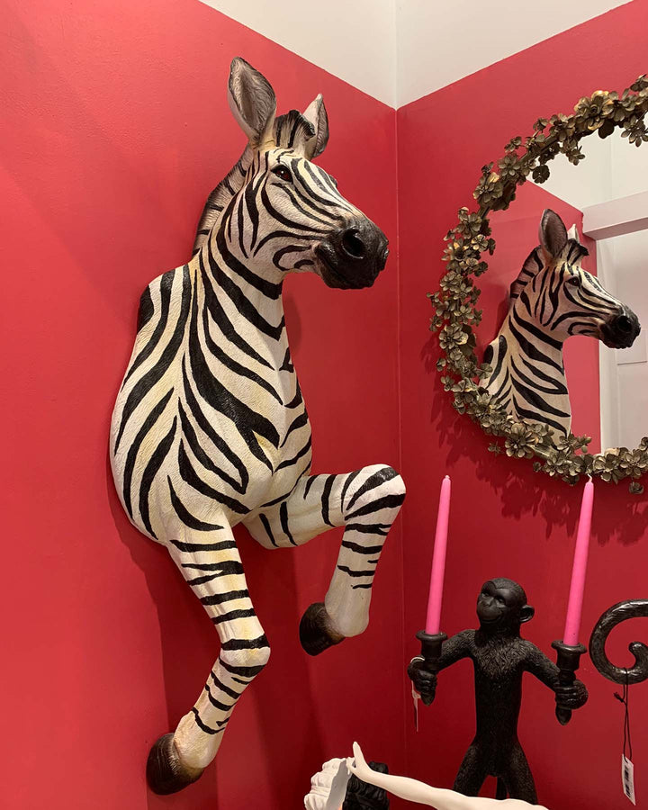 Life size zebra, black and white zebra, large zebra resin ,  Masai Red Zebra Safari Scalamandre Self Adhesive Wallpaper