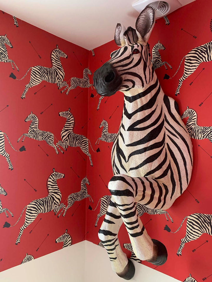 Zebra Wall Head Small, Zebra,Masai Red Zebra Safari Scalamandre Self Adhesive Wallpaper